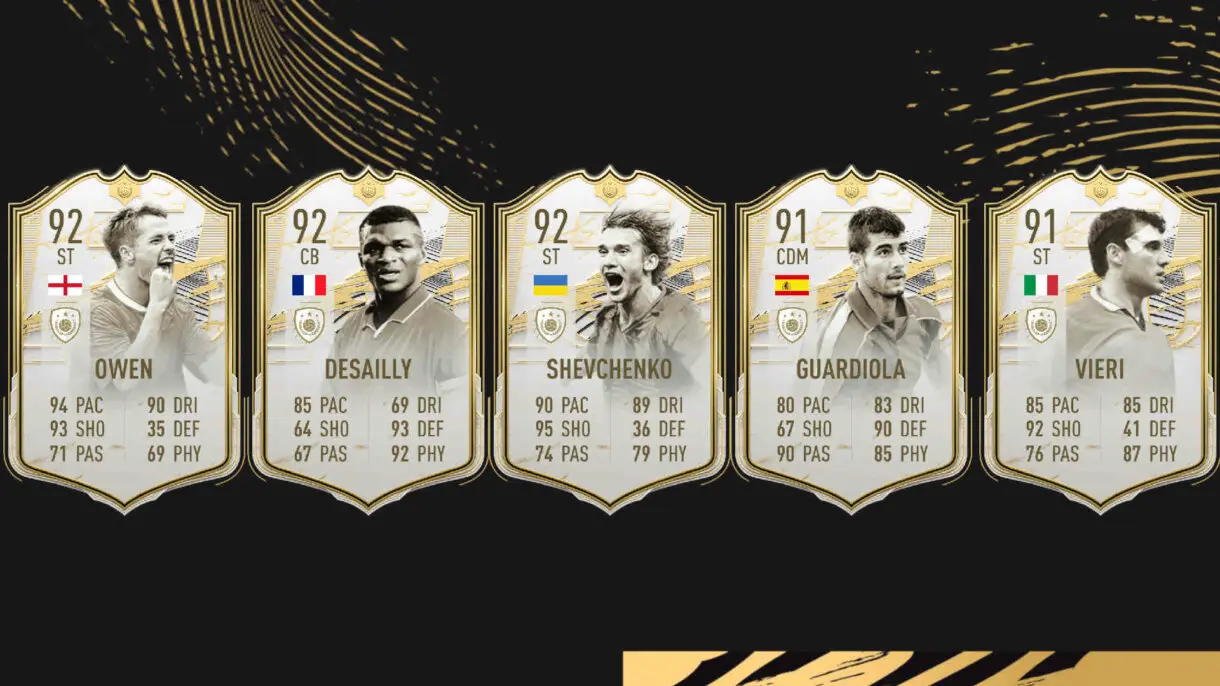 Cartas Iconos Moments Owen, Desailly, Shevchenko, Guardiola y Vieri FIFA 21 Ultimate Team