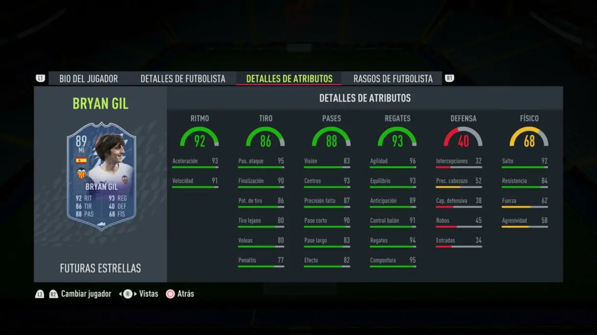 FIFA 22: llegó el segundo equipo Future Stars y estos son los atributos de sus jugadores Ultimate Team stats in game de Bryan Gil