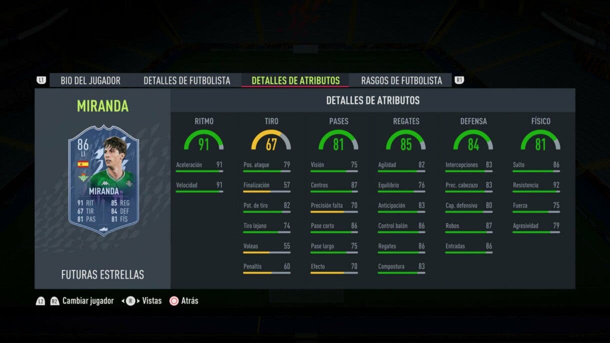 FIFA 22: llegó el segundo equipo Future Stars y estos son los atributos de sus jugadores Ultimate Team stats in game de Juan Miranda