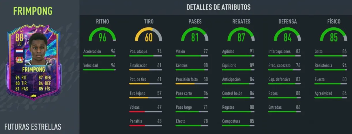 FIFA 22: las mejores elecciones para gastar tus tokens Future Stars Ultimate Team stats in game Frimpong 88 LD
