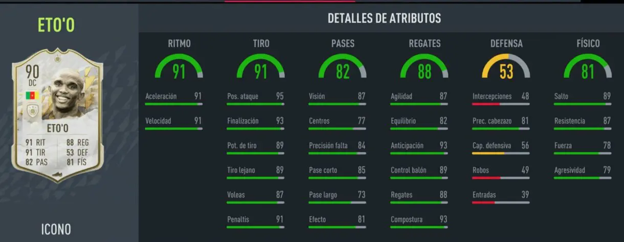 FIFA 22: ya disponibles otras dos versiones Iconos en SBC Ultimate Team stats in game de Eto´o Medio