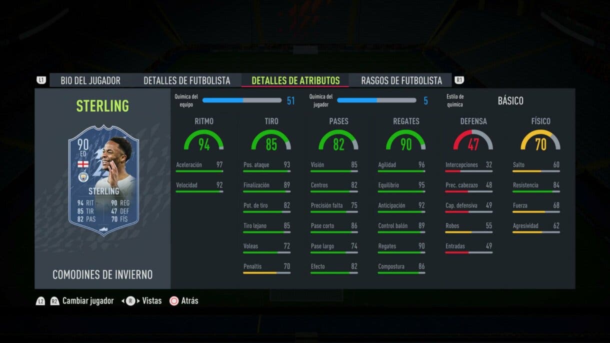 Stats in game de Sterling SIF FIFA 22 Ultimate Team