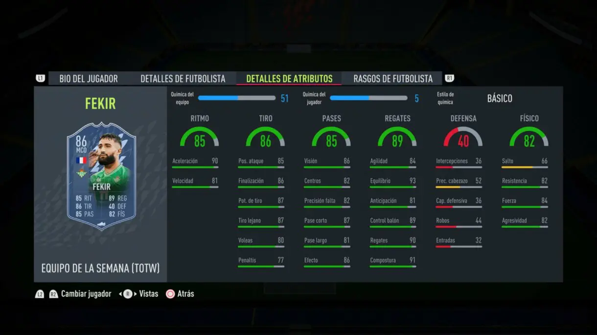 Stats in game de Nabil Fekir IF FIFA 22 Ultimate Team