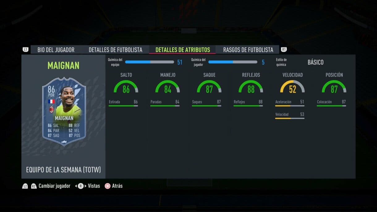 Stats in game de Maignan IF FIFA 22 Ultimate Team