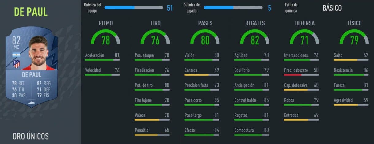Stats in game De Paul oro FIFA 22 Ultimate Team