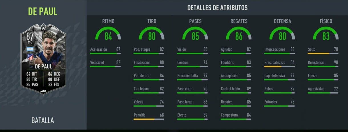 Stats in game Rodrigo De Paul Showdown FIFA 22 Ultimate Team