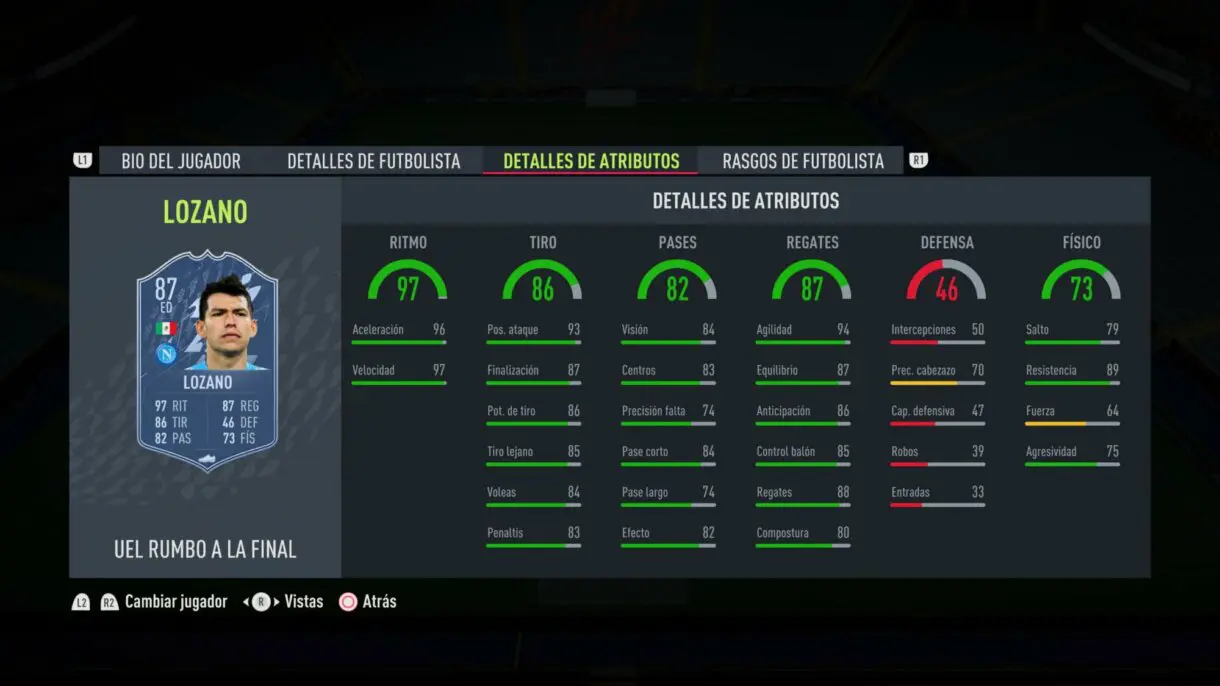 Stats in game Hirving Lozano RTTF FIFA 22 Ultimate Team