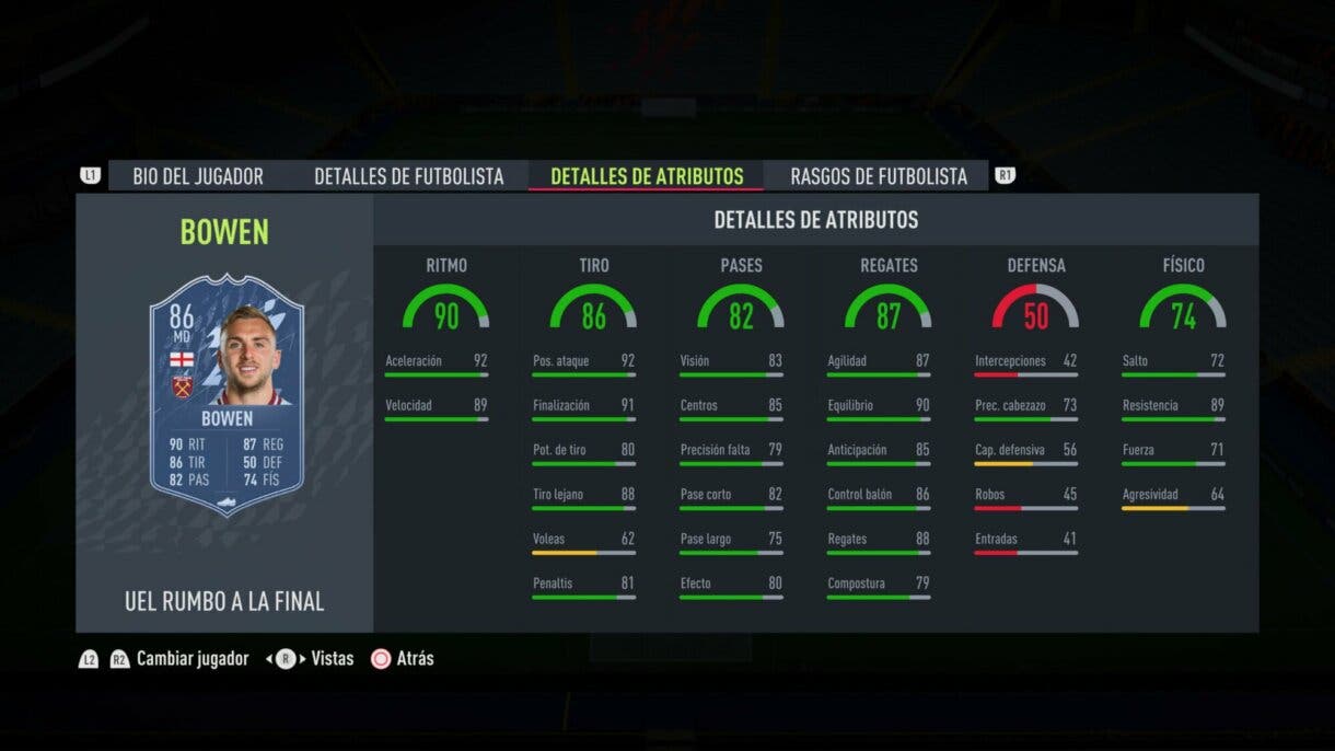Stats in game Bowen RTTF FIFA 22 Ultimate Team