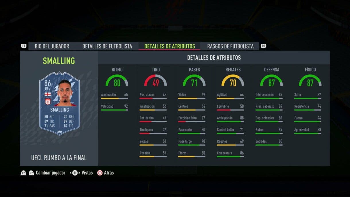 Stats in game Smalling RTTF FIFA 22 Ultimate Team