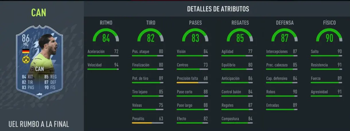 Stats in game Emre Can RTTF FIFA 22 Ultimate Team