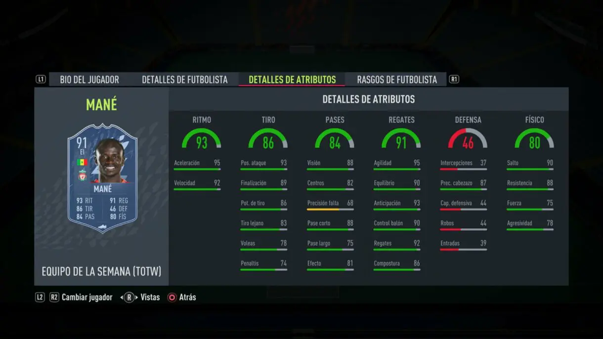 FIFA 22: Sadio Mané lidera un TOTW 20 poco destacable Ultimate Team stats in game de Sadio Mané SIF