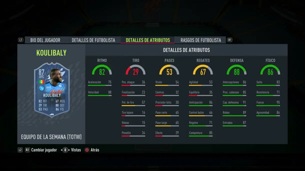 FIFA 22: el TOTW 22 incluye interesantes upgrades de cartas dinámicas Ultimate Team TOTW 25 stats in game de Koulibaly IF