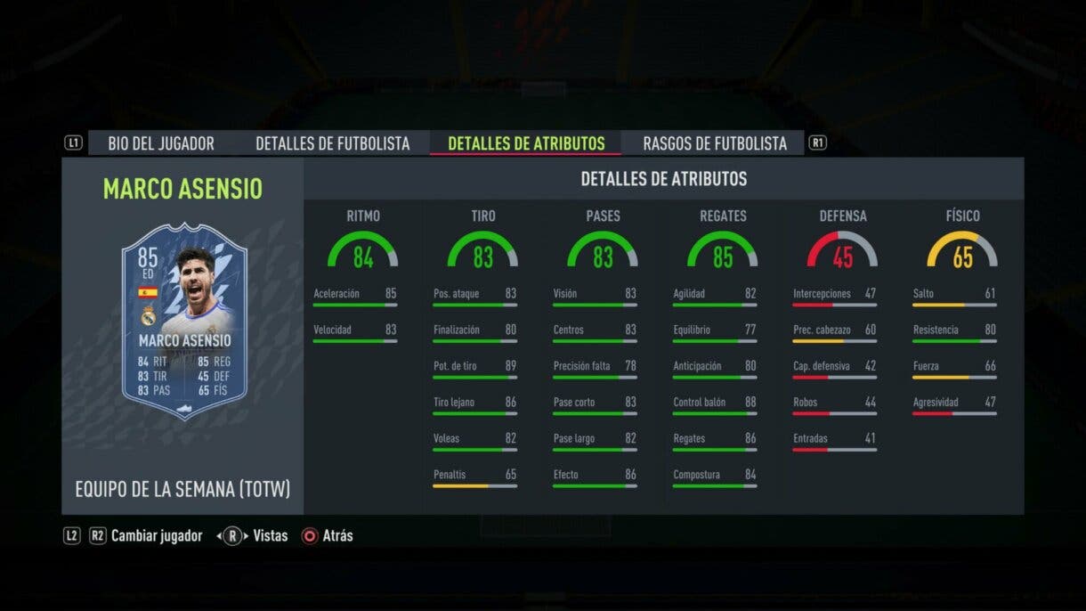 FIFA 22: el TOTW 22 incluye interesantes upgrades de cartas dinámicas Ultimate Team TOTW 25 stats in game de Marco Asensio IF