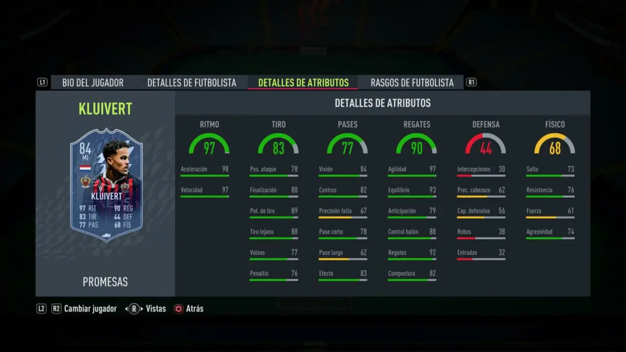 Stats in game Kluivert OTW FIFA 22 Ultimate Team