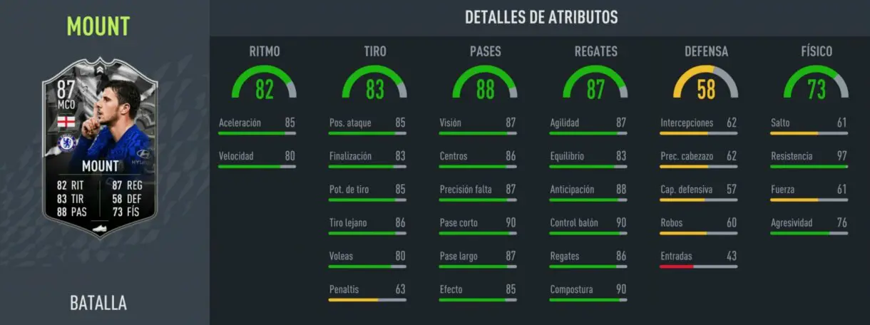 Stats in game Mason Mount Showdown FIFA 22 Ultimate Team