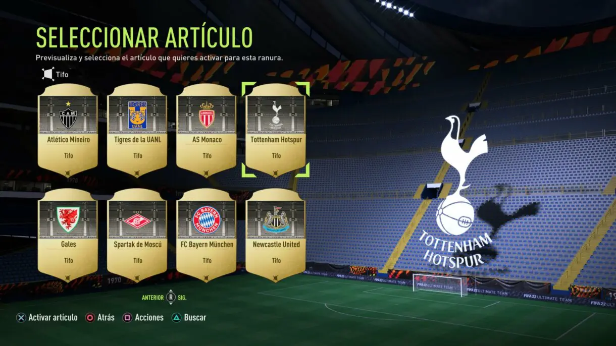 Menú tifos FIFA 22 Ultimate Team