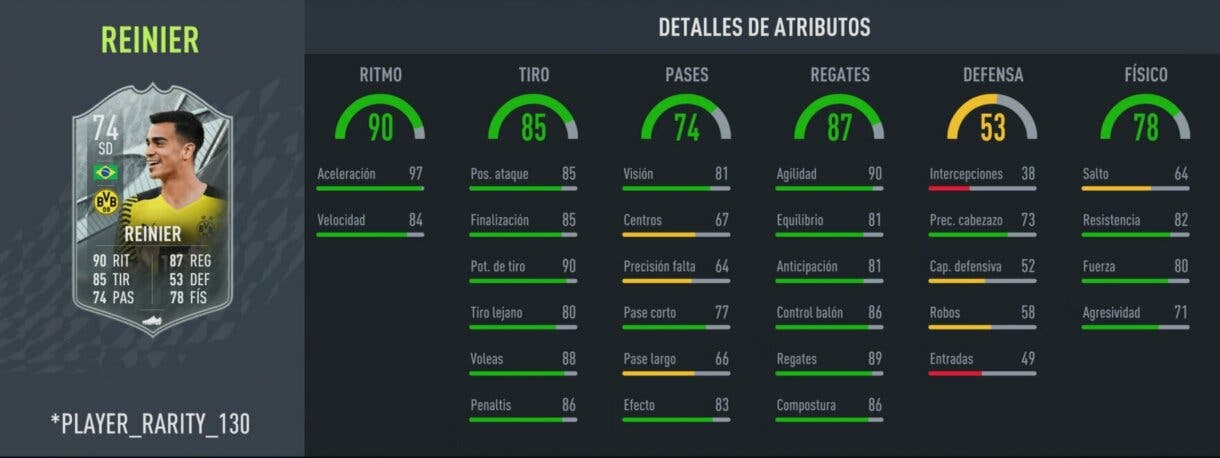 Stats in game Reinier Estrella de Plata FIFA 22 Ultimate Team