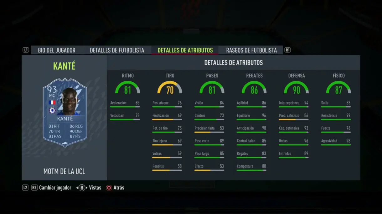 Stats in game Kanté MOTM FIFA 22 Ultimate Team