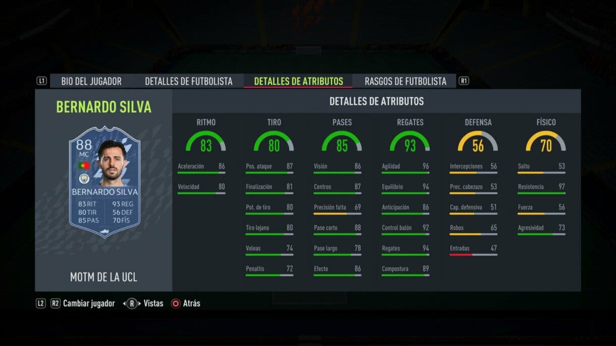 Stats in game Bernardo Silva MOTM FIFA 22 Ultimate Team