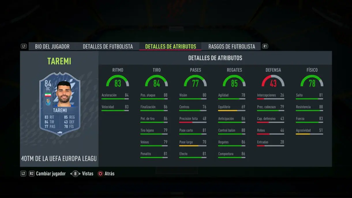 Stats in game Taremi MOTM FIFA 22 Ultimate Team