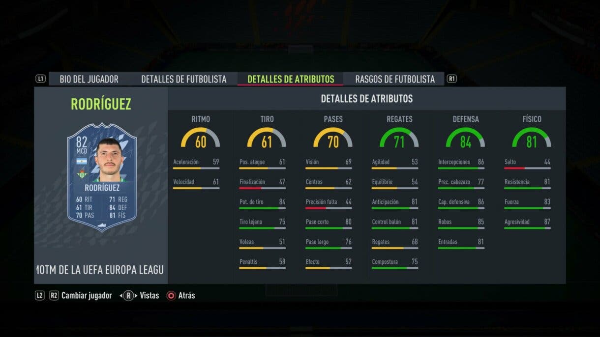 Stats in game Guido Rodríguez MOTM FIFA 22 Ultimate Team