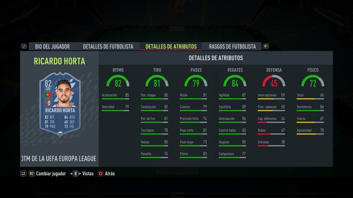 Stats in game Ricardo Horta MOTM FIFA 22 Ultimate Team