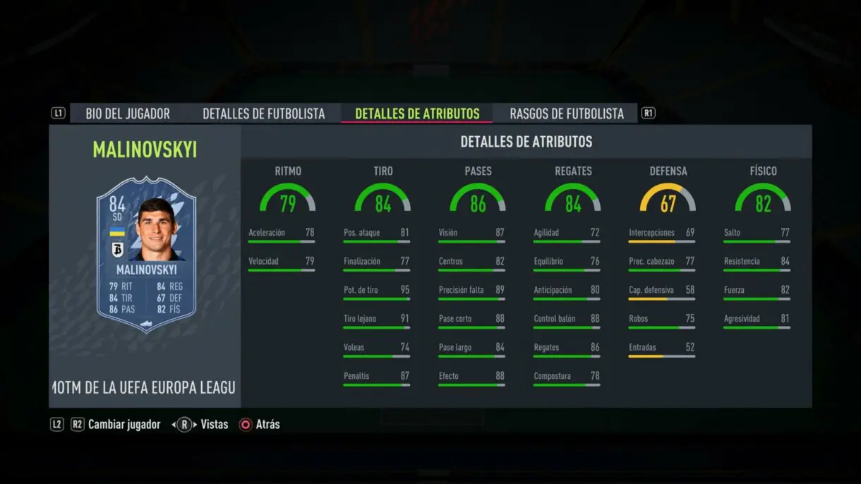 Stats in game Malinovskyi MOTM FIFA 22 Ultimate Team