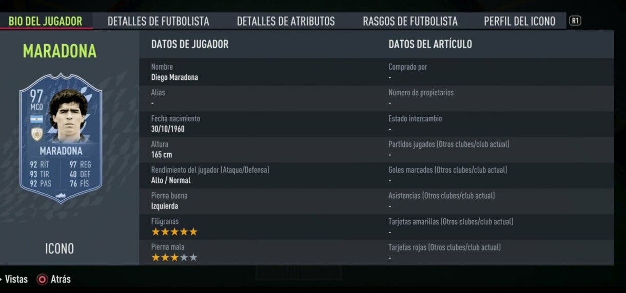 Estrellas Diego Armando Maradon Icon Prime FIFA 22 Ultimate Team