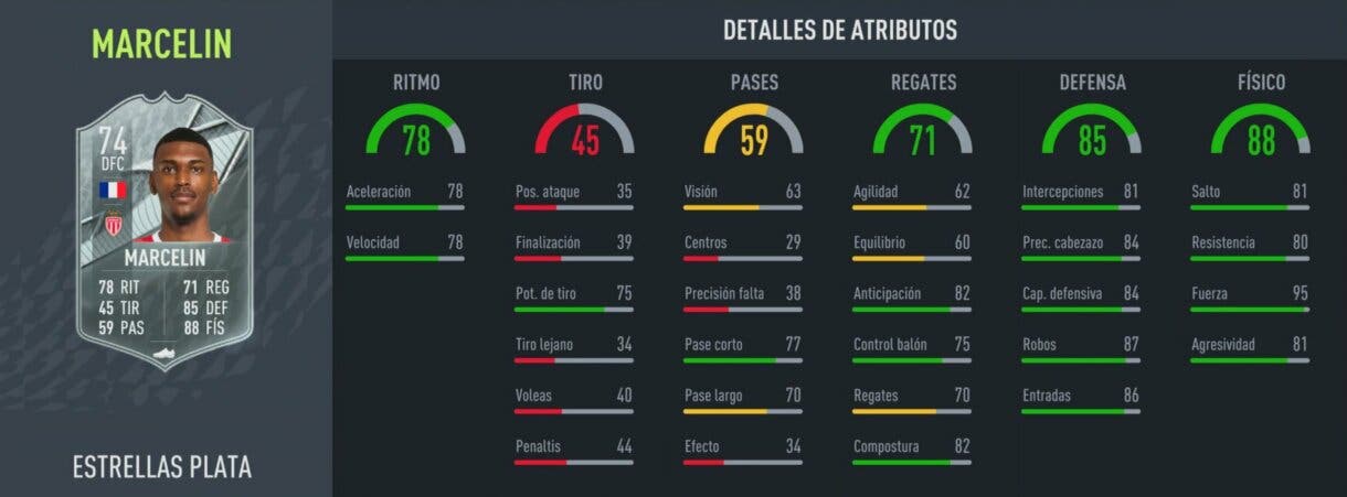 Stats in game de Marcelin Estrella de Plata FIFA 22 Ultimate Team