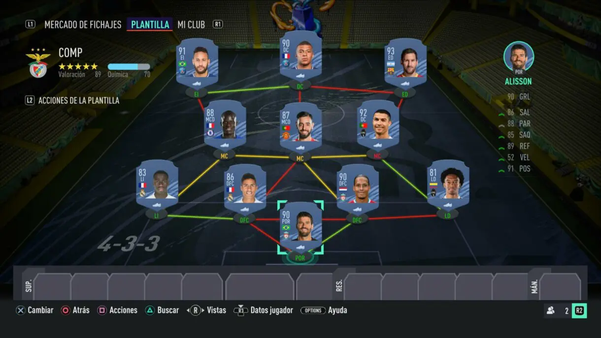 Hipotético once FIFA 22 Ultimate Team con las plantillas de FIFA 21. Formación 4-3-3 (Cristiano MC)