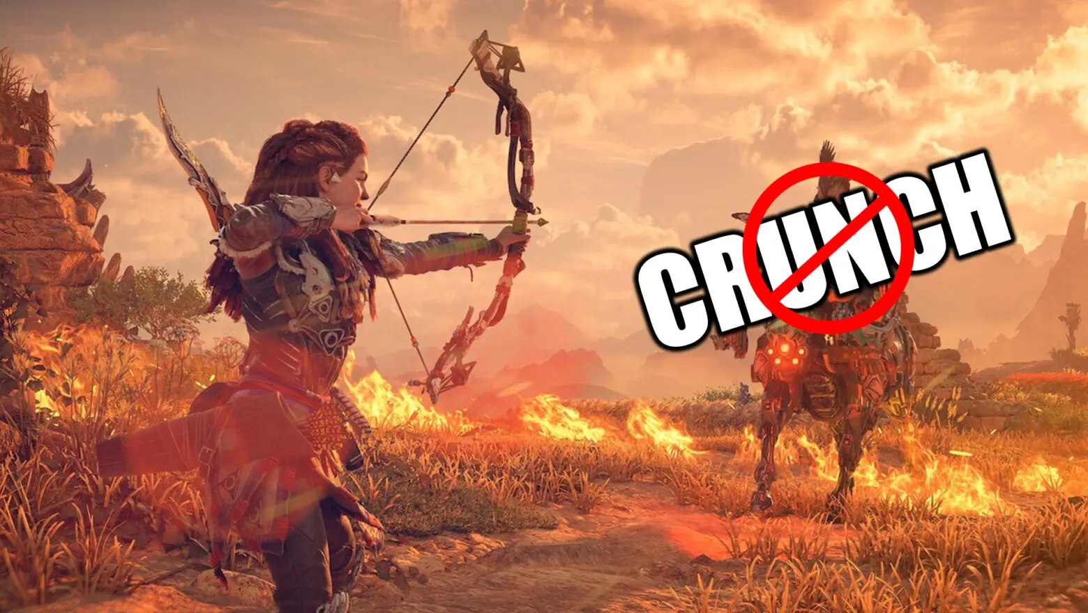 Aloy disparándole al Crunch