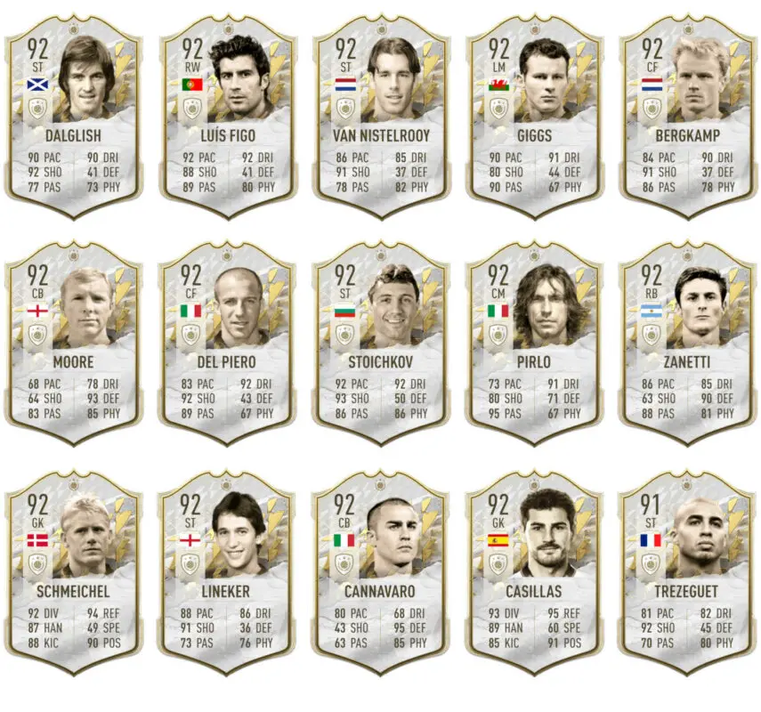 Cuarta parte cartas que pueden aparecer en el sobre Icono Medio o Prime +91 de Icon Swaps FIFA 22 Ultimate Team