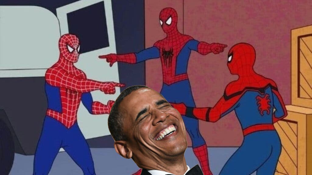 Un meme de Spider-Man con Obama riéndose