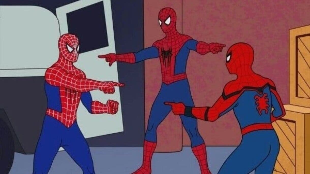 meme de Spider-Man con los tres Spider-Man frente a frente