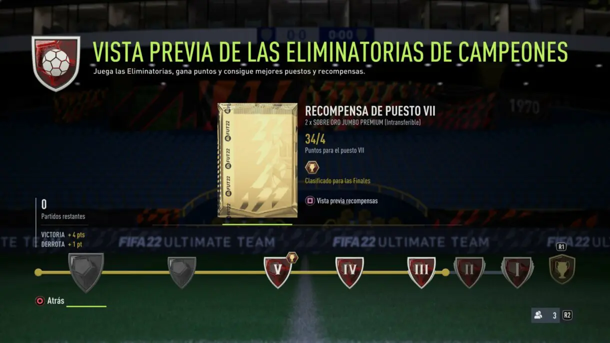 Menú FUT Champions FIFA 22 Ultimate Team barra de progreso en los rangos