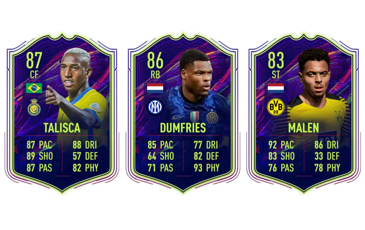 Cartas actualizadas Talisca, Dumfries y Malen OTW FIFA 22 Ultimate Team