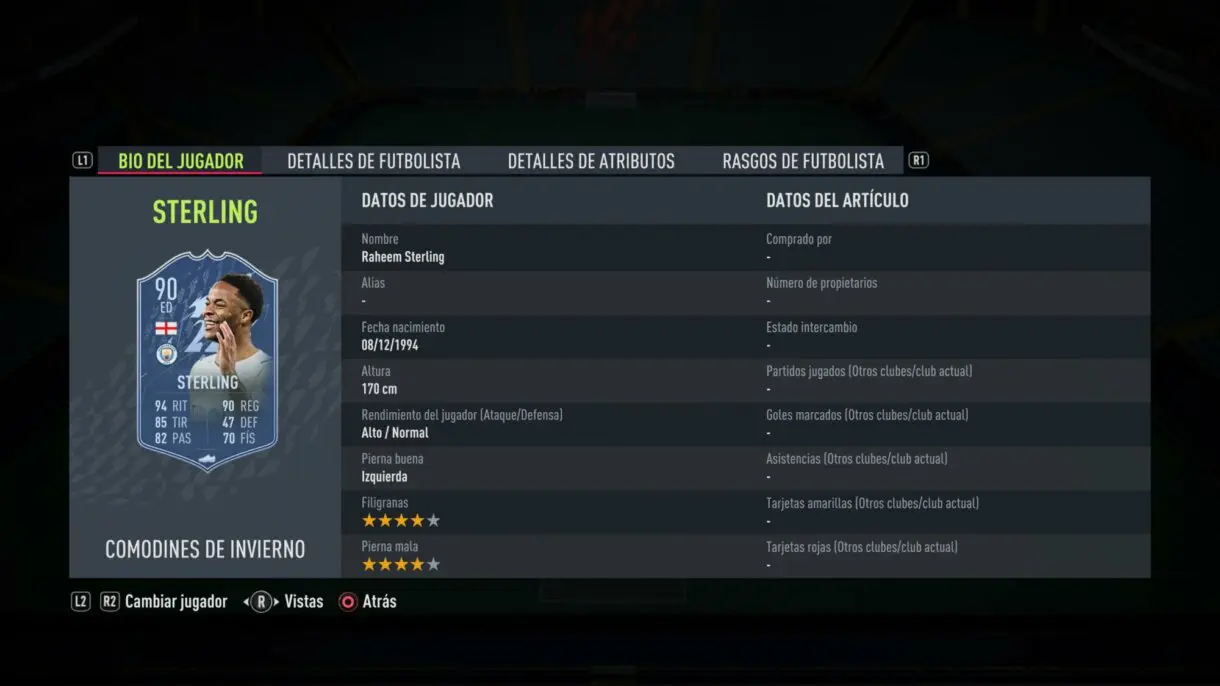 FIFA 22: filtradas muchas cartas especiales que llegarían próximamente a Ultimate Team caso Sterling POTM, que tendría una estrella menos de pierna mala que su Winter Wildcards