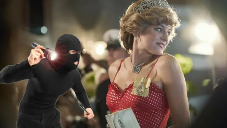 Lady Di en The Crown y un ladrón a su lado