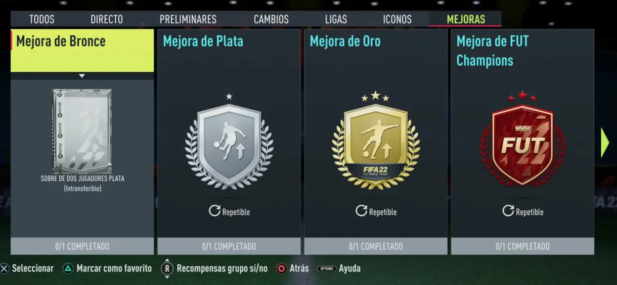 Ejemplos SBC repetibles FIFA 22 Ultimate Team (Mejoras plata, oro y FUT Champions)