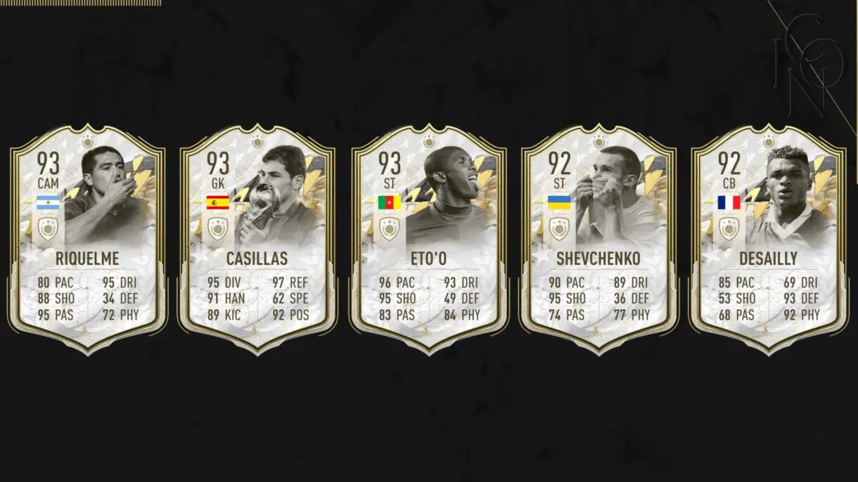 Cartas Moments de Riquelme, Casillas, Eto´o, Shevchenko y Desailly FIFA 22 Ultimate Team