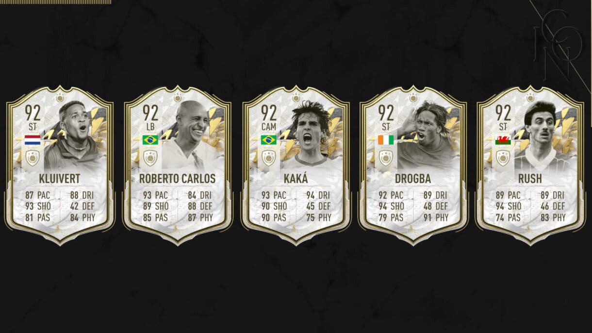 Cartas Moments de Kluivert, Roberto Carlos, Kaká, Drogba y Rush FIFA 22 Ultimate Team