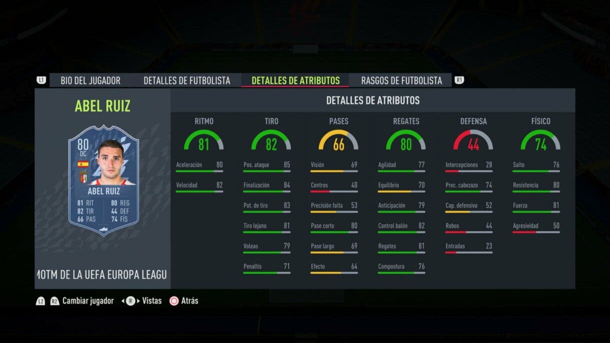 Stats in game Abel Ruiz MOTM FIFA 22 Ultimate Team