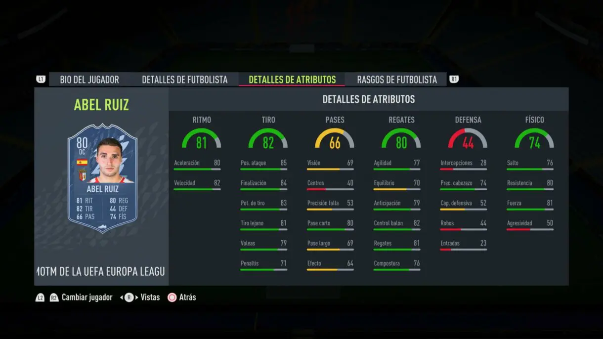 Stats in game Abel Ruiz MOTM FIFA 22 Ultimate Team
