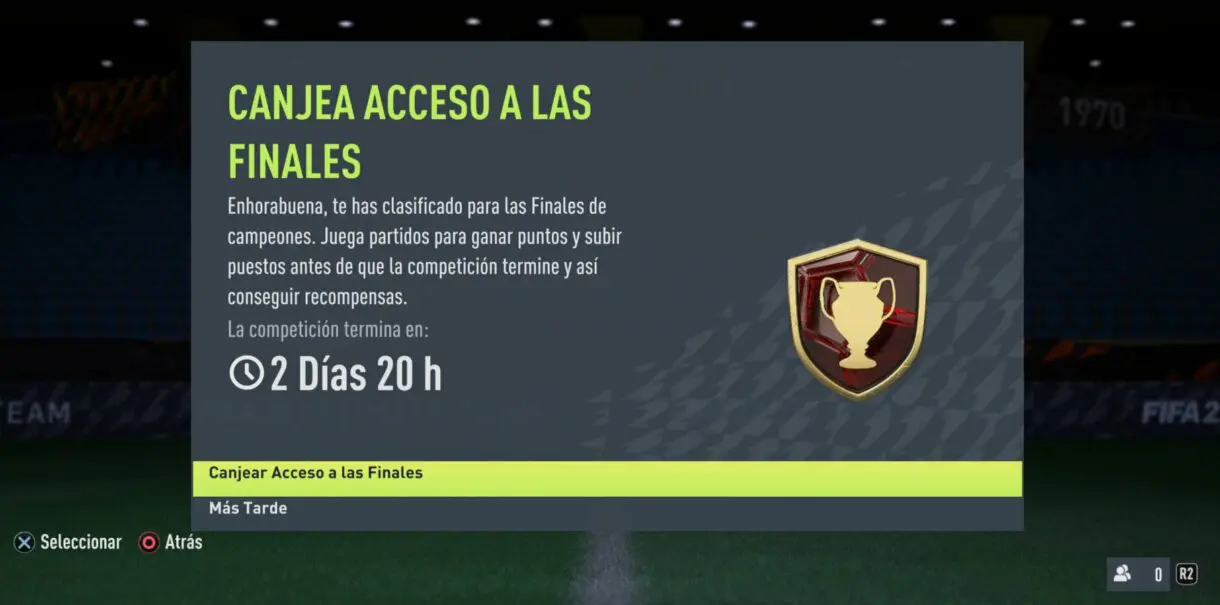 Mensaje para canjear la ficha para el Acceso a las Finales de FUT Champions FIFA 22 Ultimate Team