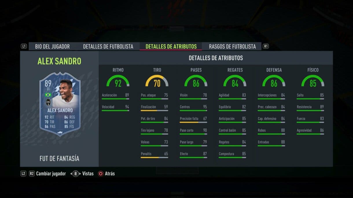 Stats in game Alex Sandro Fantasy FUT FIFA 22 Ultimate Team