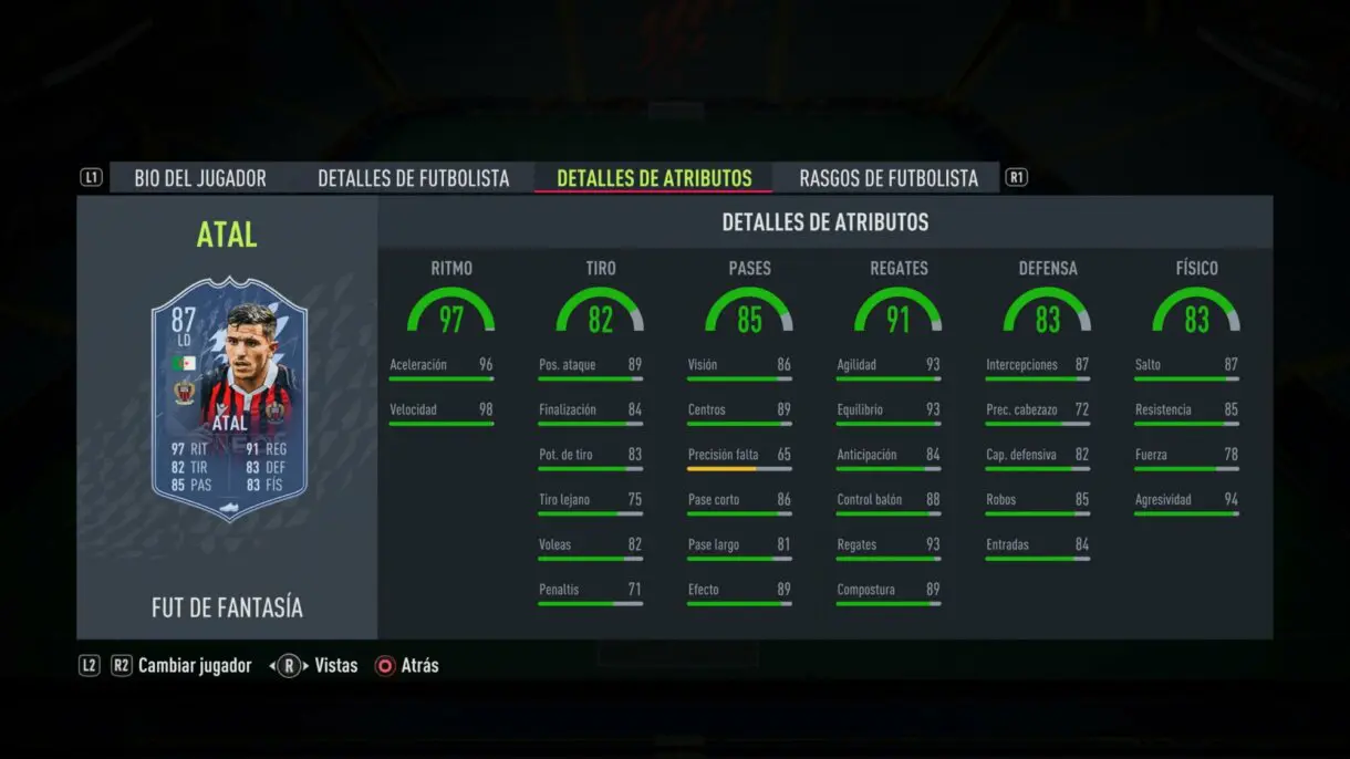 Stats in game Atal Fantasy FUT FIFA 22 Ultimate Team