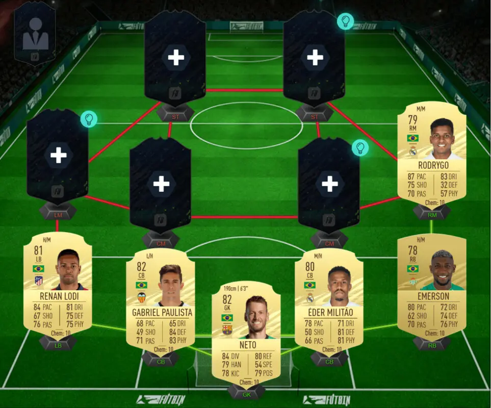 Combinación Brasil para válida para completar los objetivos de Marco Asensio Jugador de Liga FIFA 21 Ultimate Team