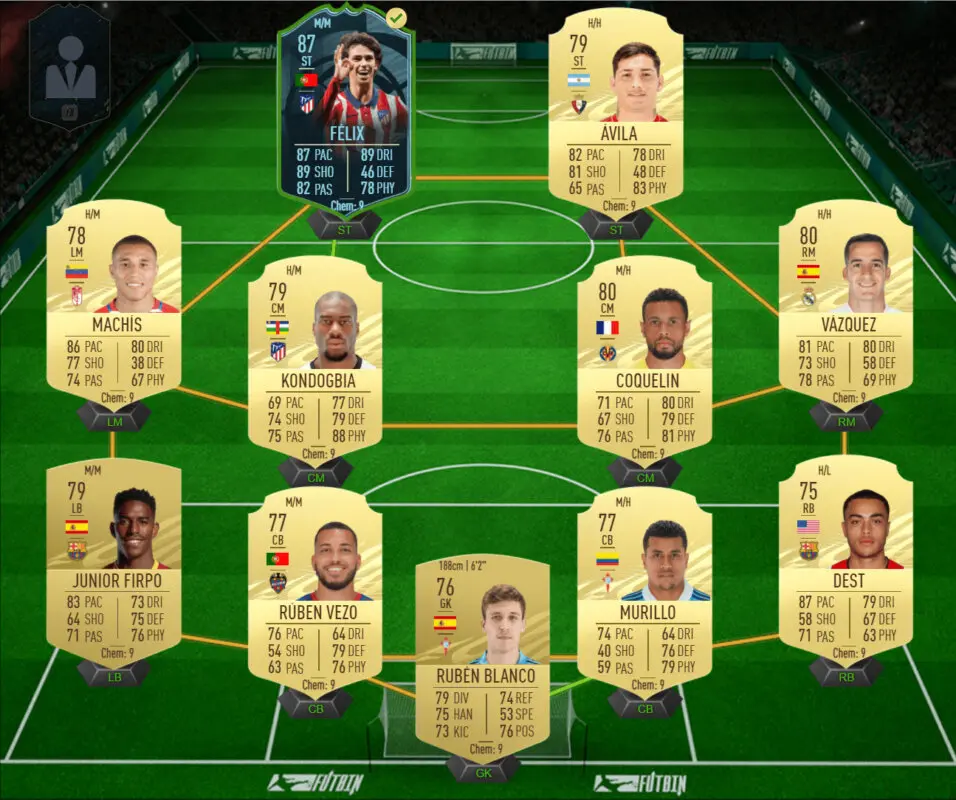 Equipo barato 4-4-2 sin cartas gratuitas para conseguir a Guedes Jugador de Liga FIFA 21 Ultimate Team