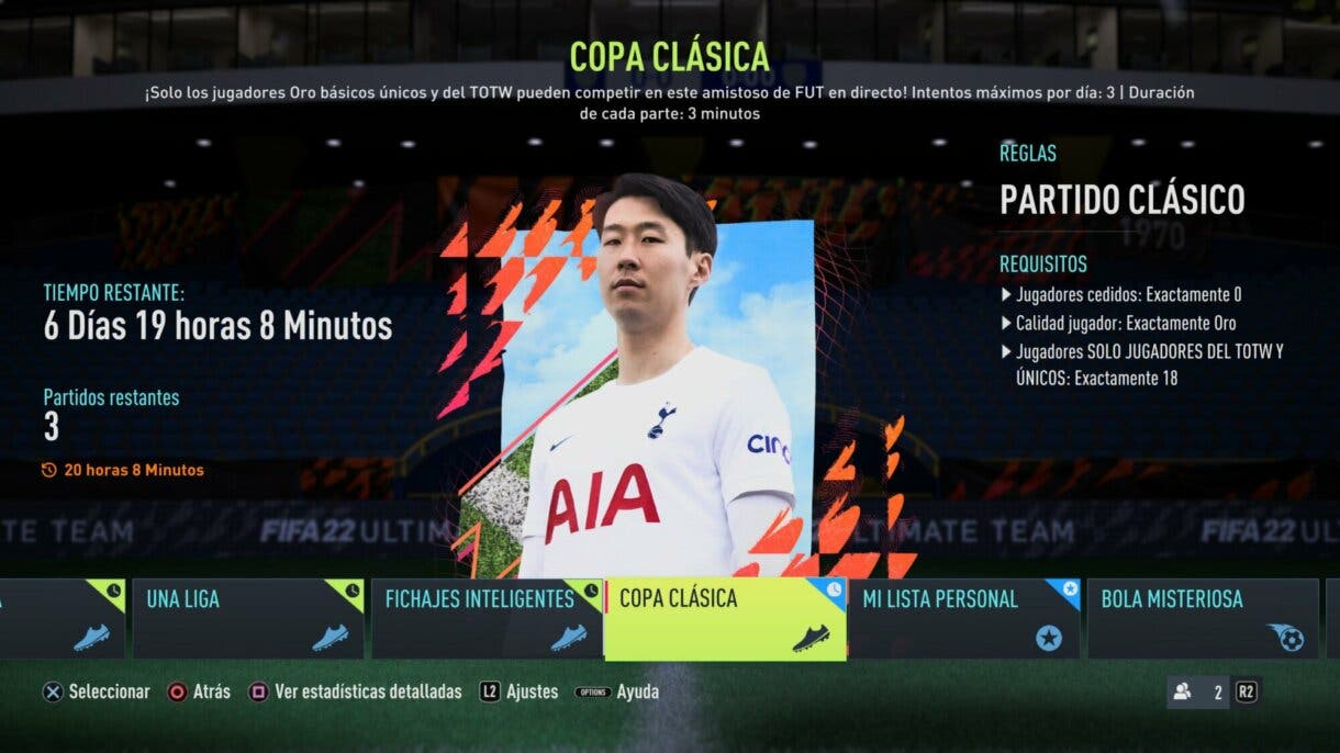 Información Copa clásica torneo amistoso online FIFA 22 Ultimate Team