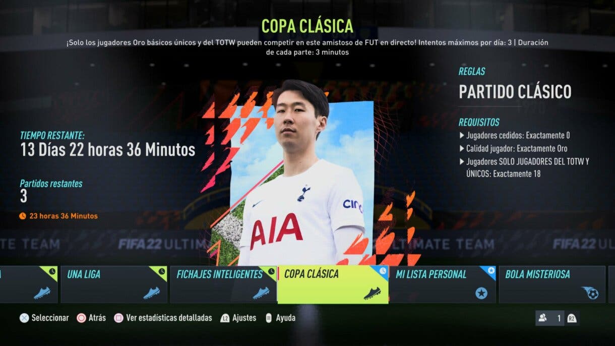 Información "Copa clásica" en el menú de FIFA 22 Ultimate Team